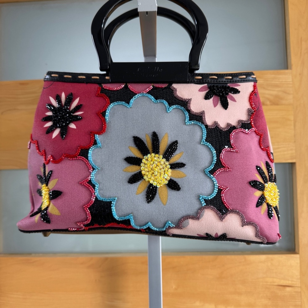 Isabella Fiore Multicolor Floral Tote with Black Handles
